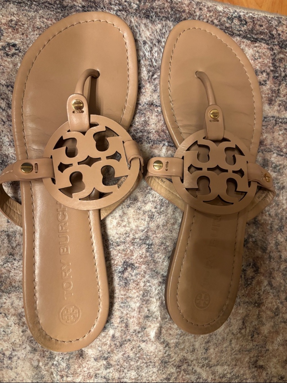 Tory Burch Miller Neutral nude color  Light sand Cutout Logo Thong Sandals
